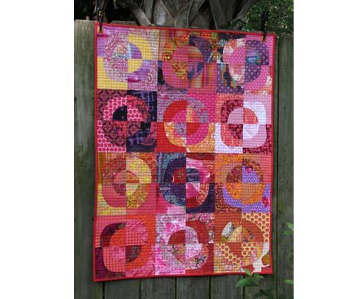 Circles 5 Tuscan Rose repurposed vintage fabric art quilt